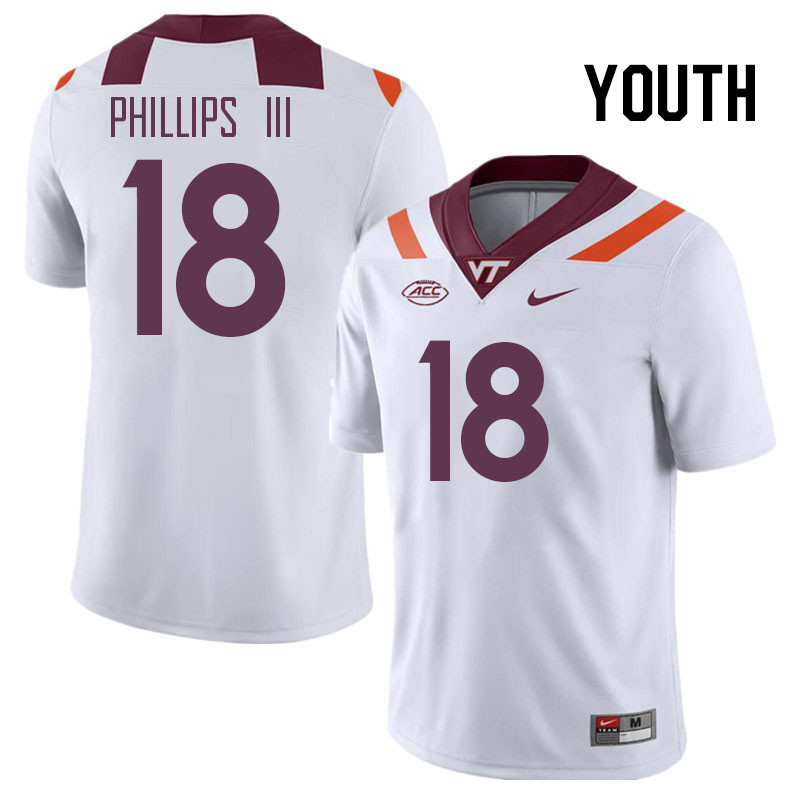 Youth #18 Mose Phillips III Virginia Tech Hokies College Football Jerseys Stitched Sale-White